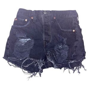 Levis 501 Shorts Women 25 Black Denim Cut Off Fray Raw Hem Beach Summer Festival
